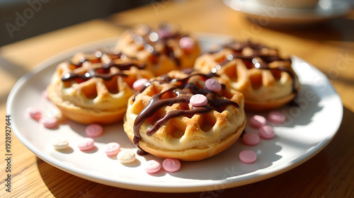 Mini Waffles with Chocolate Drizzle and Candy Topping