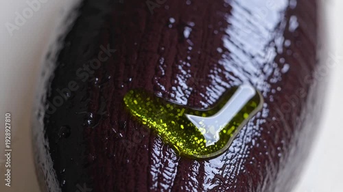 Discovering the Beauty of Fresh Eggplant With Olive Oil in a Colorful Kitchen Setting Generative AI