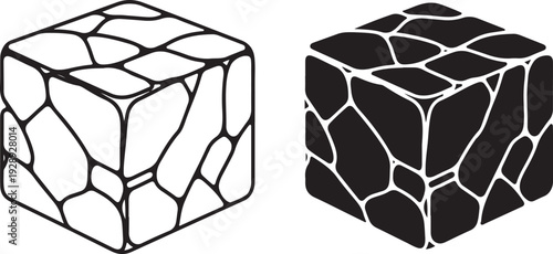 Black and white stone cubes with cracks