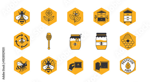 Organic Honey Jar and Natural Product Icons Set