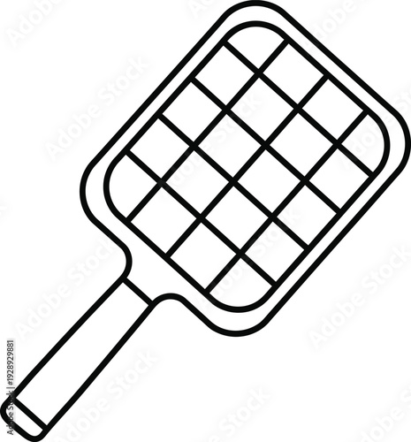 Fotografija Simple black and white line art illustration of a handheld fly swatter icon on a