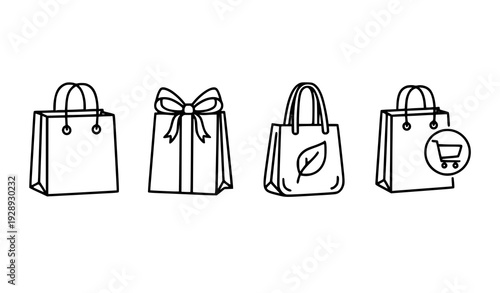 Shopping bag line art icon set ecommerce vector