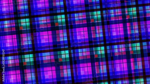Digital grid pattern with purple, blue, and pink hues