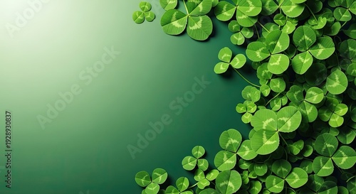 St patrick's day green shamrocks and leaves on gradient background