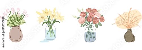 Aesthetic Boho Flower Vases Collection, Great for Wall Art & Posters