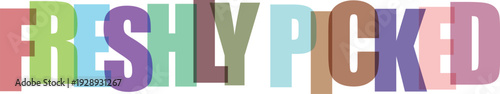 Colorful text letters spelling freshly picked with layered blocks typography gradient colors