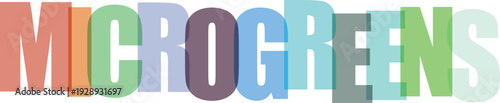Colorful text spelling microgreens with gradient background