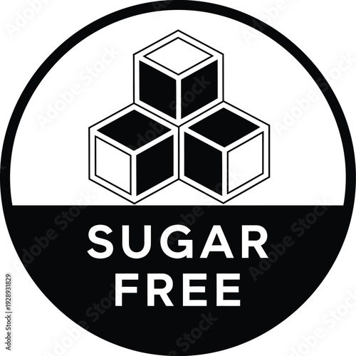 Black and white circular logo icon for sugar free dietary food product label or packaging.