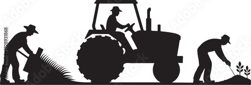 Farmer Black and White Silhouette Illustration, Rural Farmer Silhouette Vector Art, Minimal Farmer Silhouette Design, Agriculture Worker Silhouette Graphic, Countryside Farmer Outline Art, Traditional