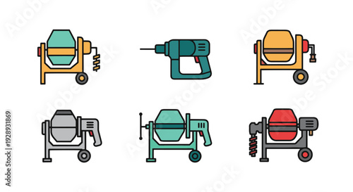 Concrete Mixer Drill minimal shape color illustration