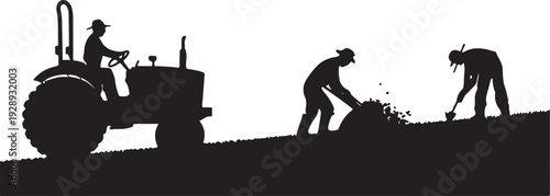 Farmer Black and White Silhouette Illustration, Rural Farmer Silhouette Vector Art, Minimal Farmer Silhouette Design, Agriculture Worker Silhouette Graphic, Countryside Farmer Outline Art, Traditional