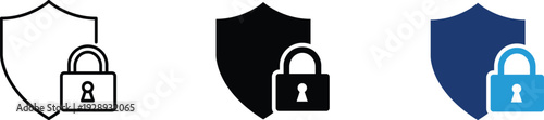 Security shield with padlock icon showing data protection and cyber security. Information technology illustration for privacy defense, network safety, encrypted access, and secure authentication.