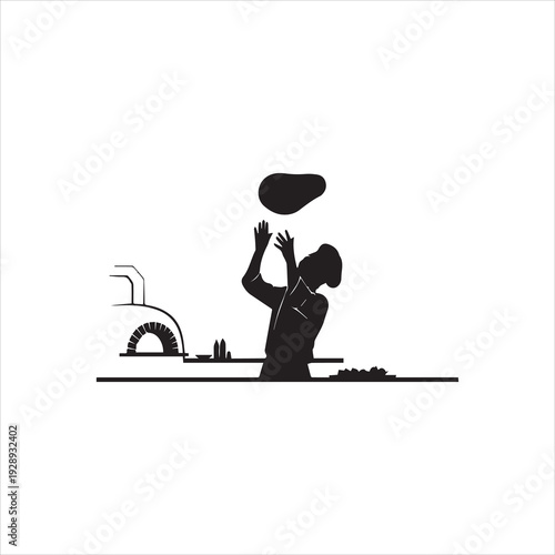  Pizza Chef Tossing Dough Silhouette