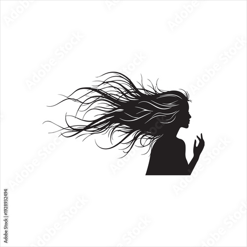 Silhouette profile, flowing hair, wind motion, elegant strands,ne belling, stock image, silhouette vector