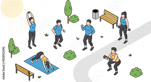 People Exercising Outdoors in the Park.