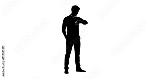 Silhouette of man standing and pointing.