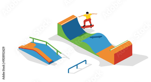 Skateboarder Performing Trick on Ramp.