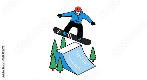 Snowboarder Performing Trick on Ramp.