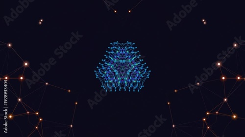 Network connections forming triangular structure with glowing nodes