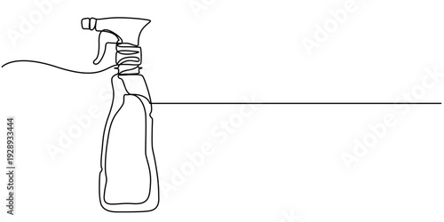 Continuous line drawing of cleaner spray bottle. Single line illustration of spray bottle. Disinfectant, Barber, Gardener, concept. Editable outline. 