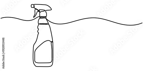 Continuous line drawing of cleaner spray bottle. Single line illustration of spray bottle. Disinfectant, Barber, Gardener, concept. Editable outline. 