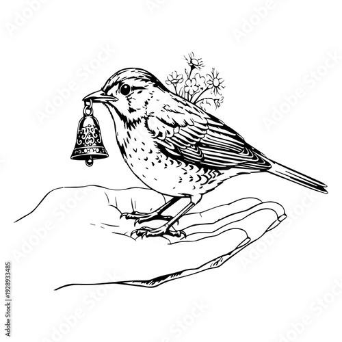 A small brown sparrow with delicate feathers and a sharp beak perches on a wild tree branch amidst a serene nature backdrop