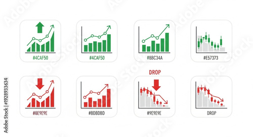 Financial Stock Market Growth and Decline Charts Collection.