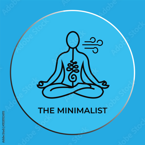 Minimalist Yoga and Meditation Illustration of a Person in Lotus Pose with Unalome Symbol on a Blue Background