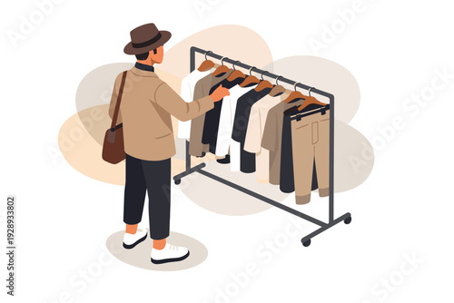 Man choosing clothes from a rack in a store.