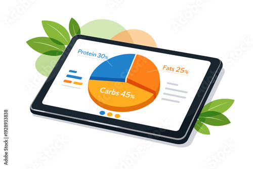 Tablet displaying a pie chart with nutritional information.