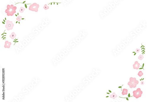 優しい水彩のピンクの花のフレーム