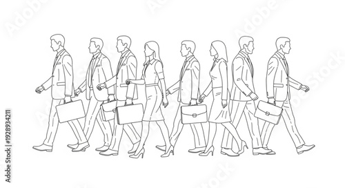 People Walking in Business Attire Illustration.