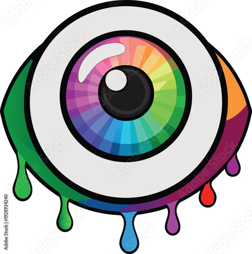 Colorful rainbow eye with dripping colors iris vector illustration