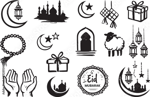 Black silhouette vector set of religious icons and symbols featuring church and holiday elements