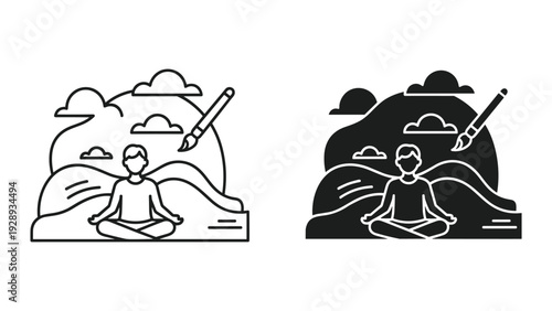 Serene person meditating in nature with artistic brush