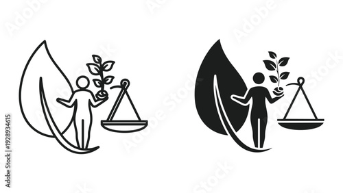 Simple icons show balance with nature and justice