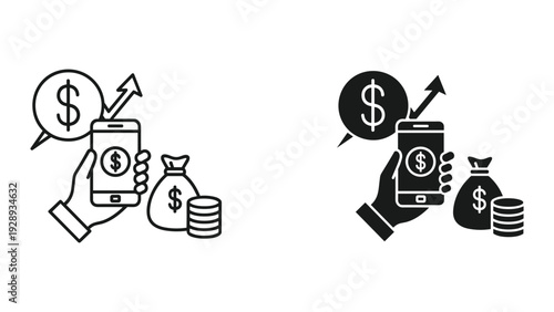 Mobile finance and investment growth concept with money and smartphone