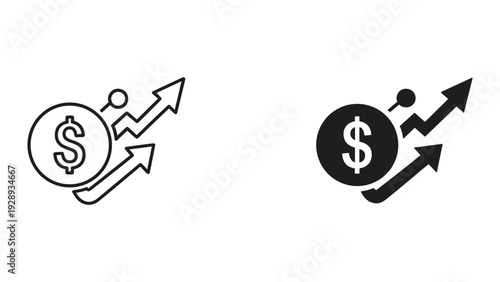 Financial growth icons with dollar sign and arrows