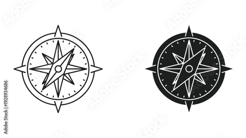 Compass navigation symbols for travel and adventure