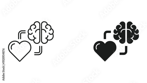 Brain and heart icons symbolizing love and intelligence in modern design