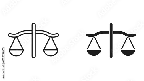 Scales of justice icons in black and white for law and balance themes