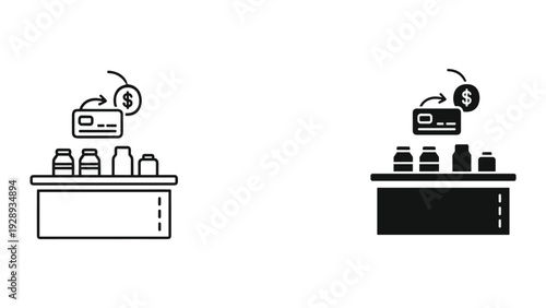 Payment processing at retail counter with products