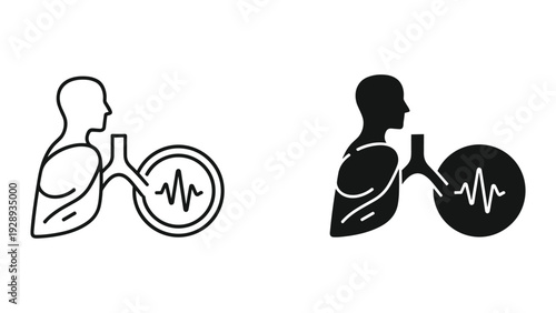 Medical icons showing human lungs with heartbeat line in modern style