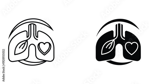 Lungs with heart icon symbolizing healthy breathing and wellness