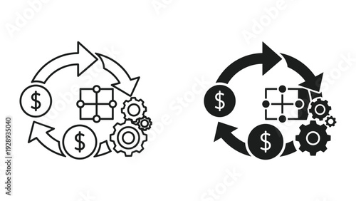 Financial growth and business strategy with gear and dollar cycle
