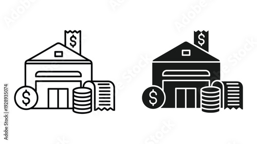 Modern business icons with money and financial symbols