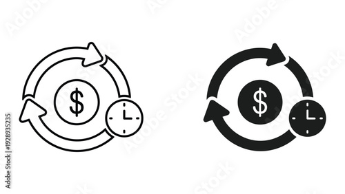 Money and time icons for business and finance concepts
