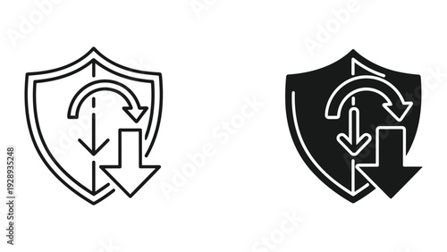 Shield icon with download arrow symbolizing data protection and secure download