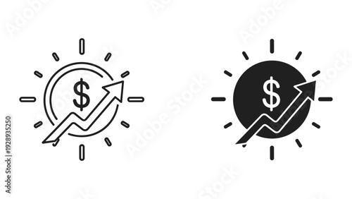 Financial growth icons with dollar sign and rising arrow