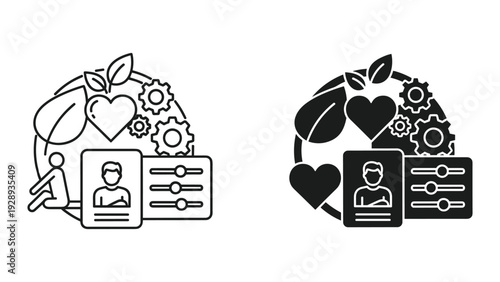 Professional HR recruitment concept with heart and gears